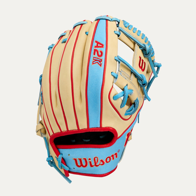 Wilson A2K 1786 LEADOFF 2026 11.5'' - BLONDE-SKY BLUE-RED