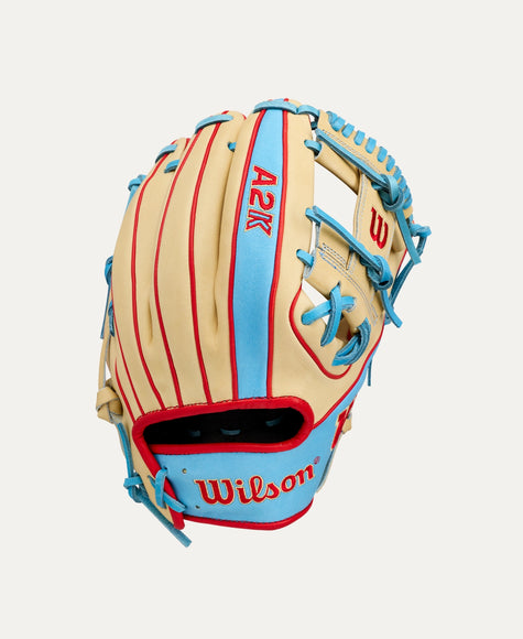 Wilson A2K 1786 LEADOFF 2026 11.5'' - BLONDE-SKY BLUE-RED