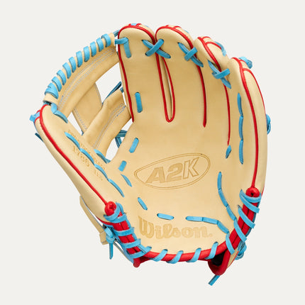Wilson A2K 1786 LEADOFF 2026 11.5'' - BLONDE-SKY BLUE-RED