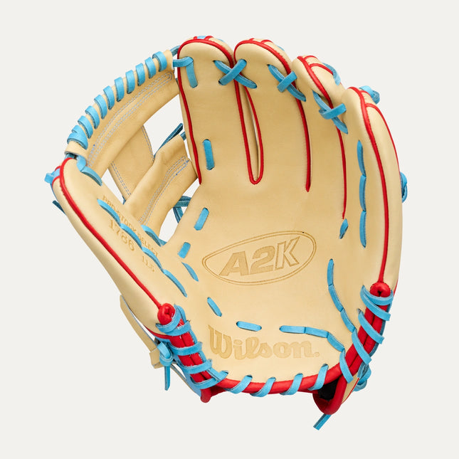 Wilson A2K 1786 LEADOFF 2026 11.5'' - BLONDE-SKY BLUE-RED