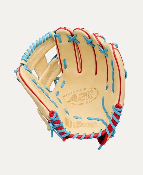 Wilson A2K 1786 LEADOFF 2026 11.5'' - BLONDE-SKY BLUE-RED