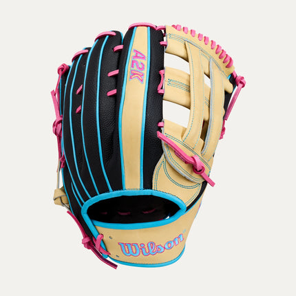 Wilson A2K 1777 LEADOFF 2026 12.75'' - BLONDE-BLACK-SKY BLUE-FLAMINGO