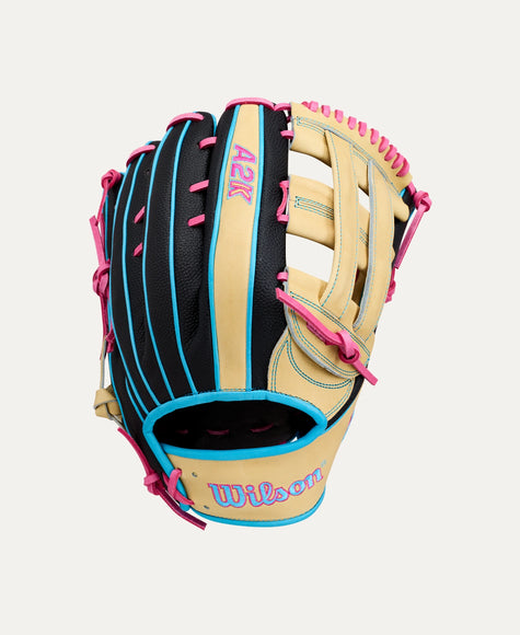 Wilson A2K 1777 LEADOFF 2026 12.75'' - BLONDE-BLACK-SKY BLUE-FLAMINGO