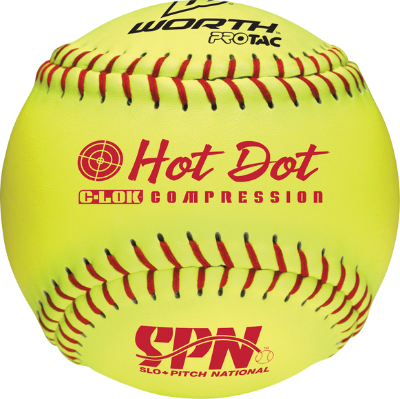 Ballon de softball jaune Worth Hot Dot 12'' SPN12HDSY DOUZAINE