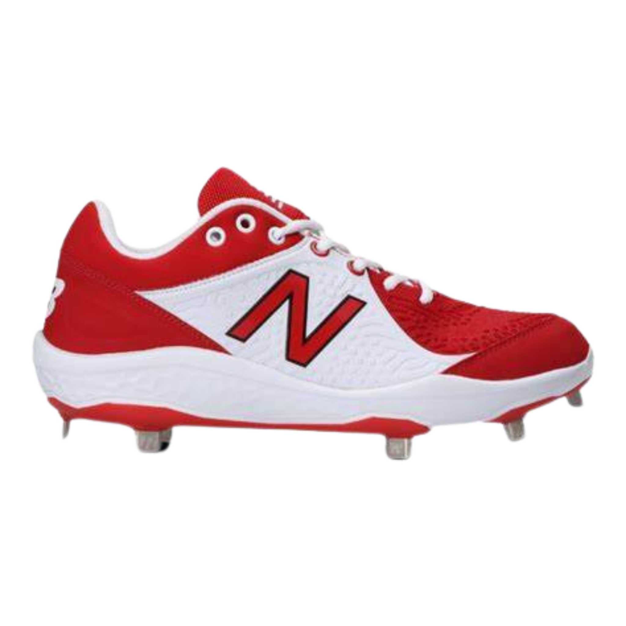 Red and white on sale metal baseball cleats