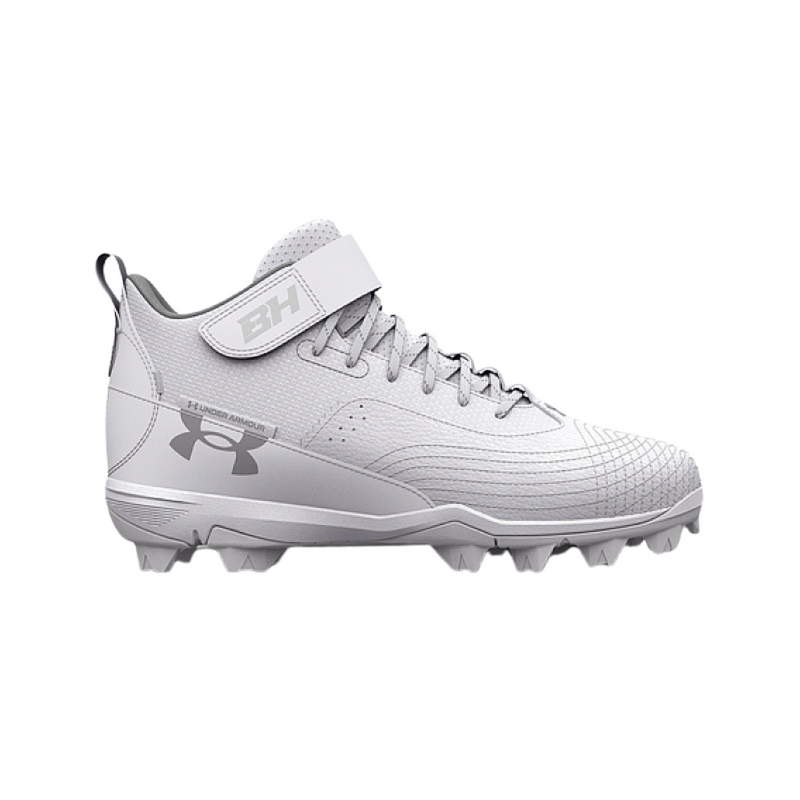 Crampons de baseball UnderArmour UA Harper 7 Mid RM pour hommes, Blanc 3025587-100